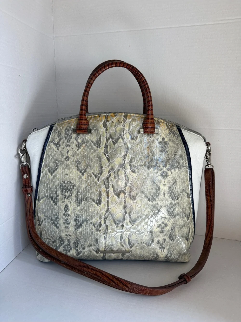 Brahmin Python Snakeskin Embossed Leather Satchel Bag